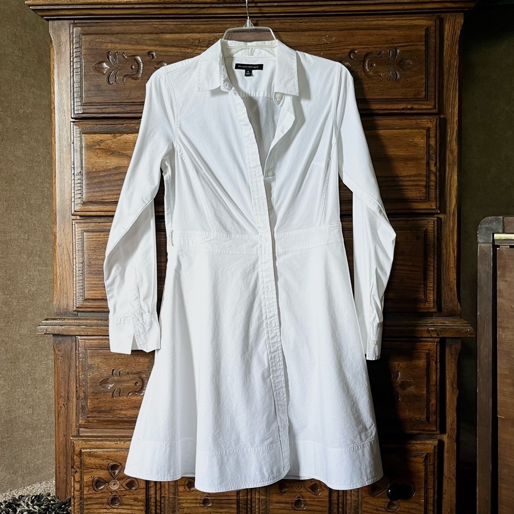 Banana Republic Classic White Long Sleeve Button-Down Shirt Dress - Picture 2 of 6